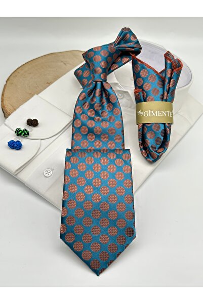 Gutiero Κλασική Γραβάτα με Μαντήλι Τιρκουάζ Πουά