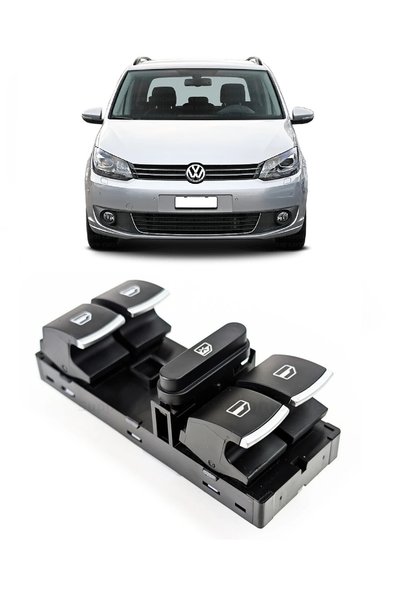 cme parts Volkswagen Touran 2003-2015 Uyumlu Ön Sol Kapı Dörtlü Cam Açma Düğmesi Krom Detaylı 5K4959857
