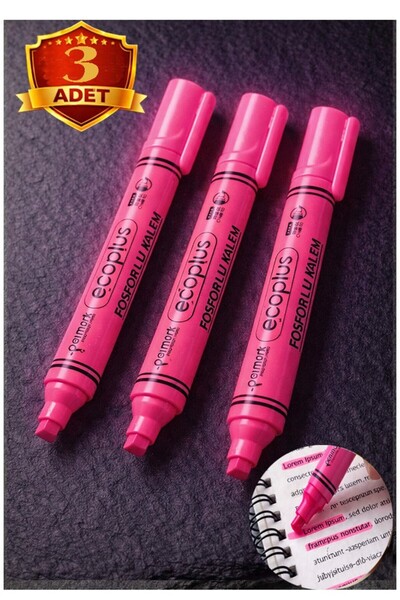 Artlantis Pink Highlighter Pen Neon Colorful 3 Pieces Cut Tip 1-5mm Marker Pe...