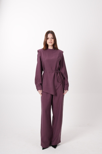 HARREL PURE Lacivert Vatkalı Modern Kesim Pantolon Bluz Takım