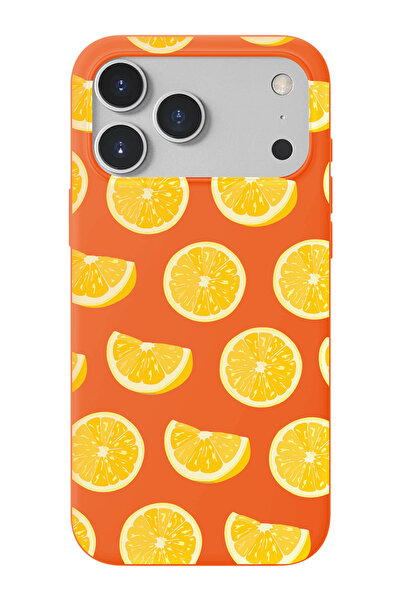 shoptocase iPhone 17 Pro Uyumlu Limonlar Desenli İçi Süet Lansman Telefon Kılıfı