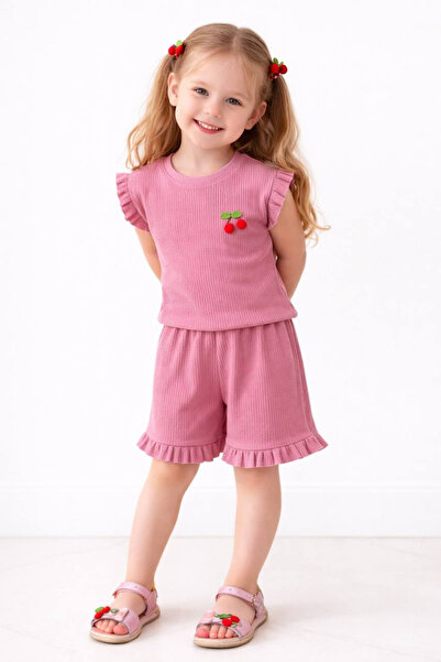 Noone Σετ 2 τεμαχίων για κορίτσια με βολάν και απλικέ κεράσια