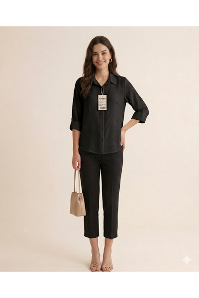 Handem Kol Sabit Folded Cotton Shirt