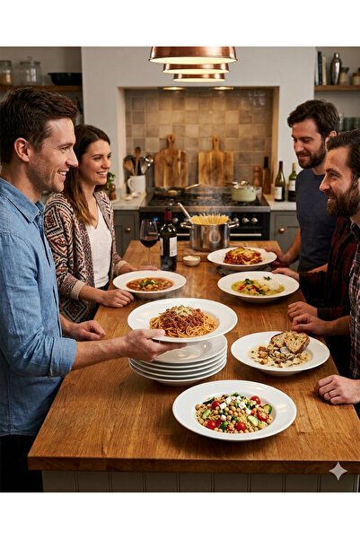 BİODATA Termogold 6 Piece Melamine Deep Pasta and Spaghetti Plate Set - 25 cm...