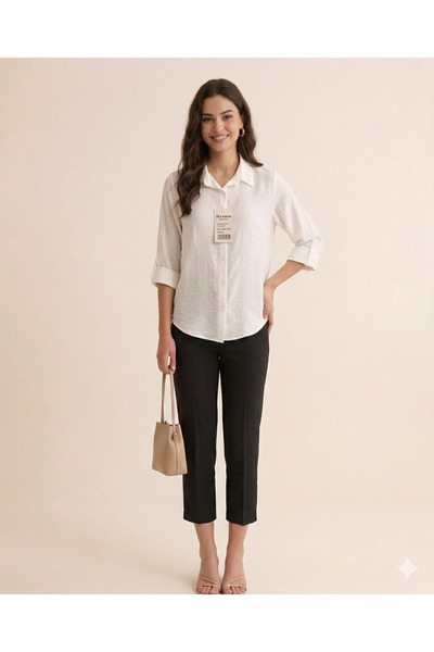 Handem Kol Sabit Folded Cotton Shirt