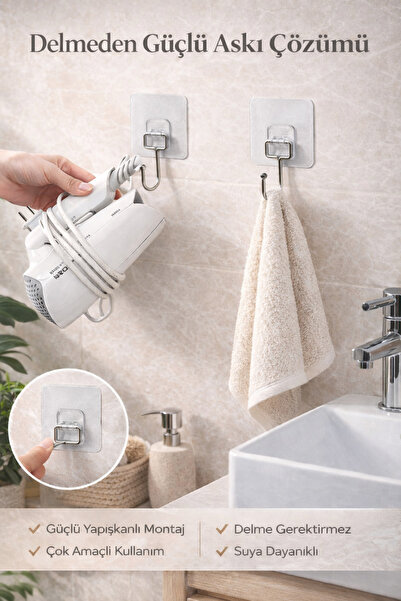 Alper Banyo Güçlü Yapışkanlı Duvar Askısı Krom Kaplama Banyo Mutfak Havlu Kan...