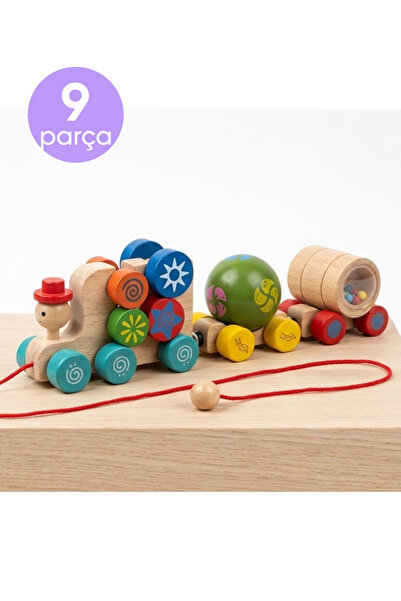Nilberry Ahşap Tren Oyuncak 9 Parça – Çekmeli Eğitici Montessori Oyuncak, Mık...