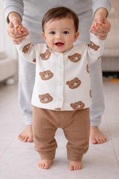 Butik Center Baby Set Cotton Ribbed Patterned Top and Bottom Set 2-Piece Comb...