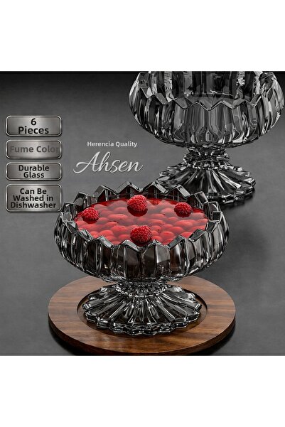 tabakevi Herencia Ahsen 6-Piece Glass Footed Presentation Bowl Turkish Deligh...