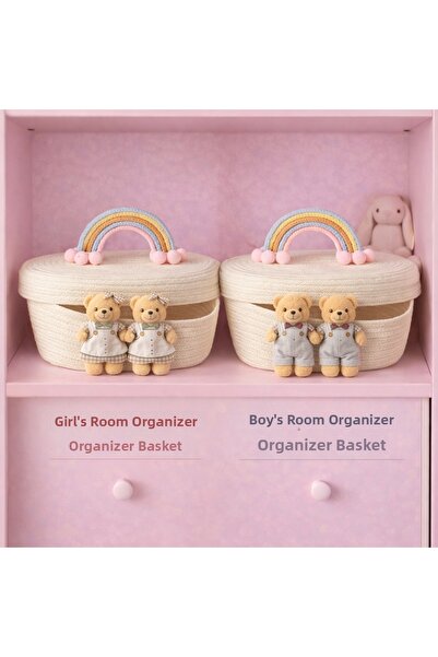 Marrone 2 Καλάθια οργάνωσης για βρεφικό δωμάτιο κοριτσιών με καπάκι