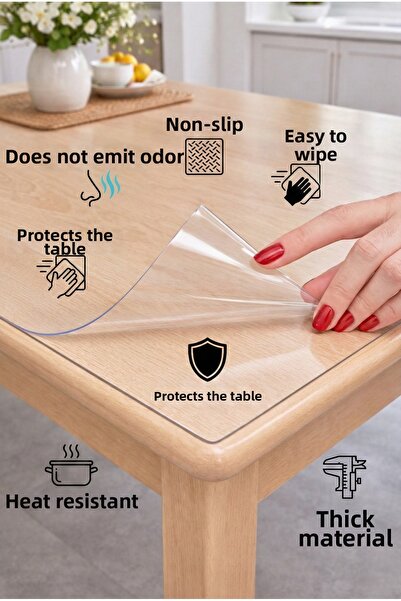 Soft Kare Transparent Table Protector Pvc Tablecloth Thick Non-Slip Heat Resistant Wipeable All Size Options
