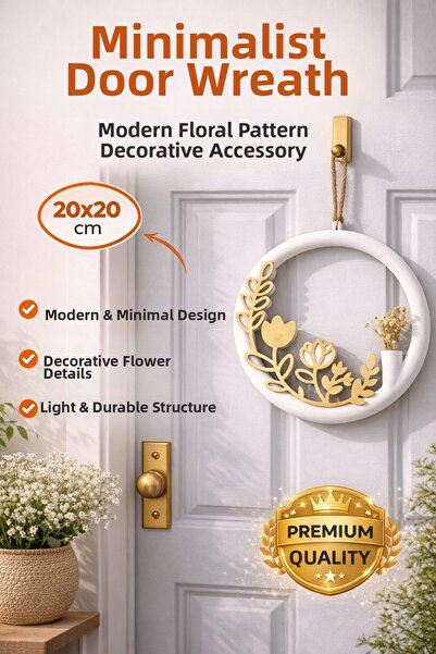 StudioAslanDesign Minimalist Ring Door Ornament 20X20 cm |   Modern Floral Pa...