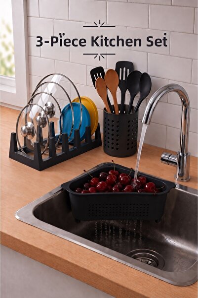 Fevito Πρακτικός οργανωτής κουζίνας για πάγκο εργασίας, σετ 3 τεμαχίων, οργαν...