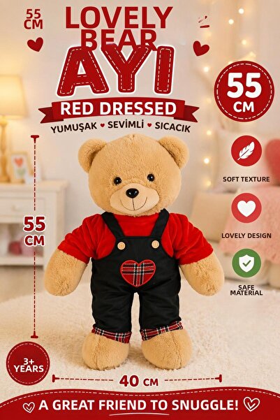 hak-iş oyuncak 55 cm Red T-Shirt and Overalls Plush Bear