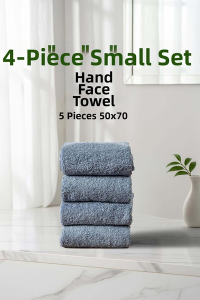 Cotto Home Σετ 4 τεμαχίων καρό μπλε μαλακές βαμβακερές πετσέτες χεριών και πρ...