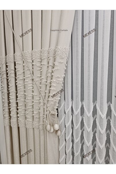 Mexess Νέας Σεζόν Πολυτελής Κουρτίνα Φόντου με Πομπον, Κρεμ Χρώμα, Κατάλληλη ...