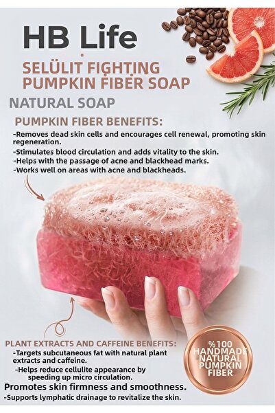 HB LİFE Natural Pumpkin Fiber Cellulite Soap 110 Gr Firming and Exfoliating E...