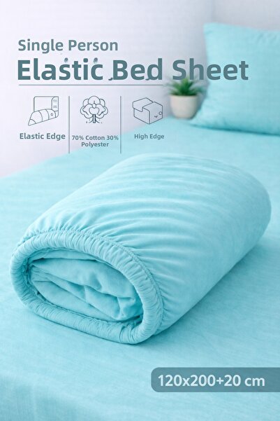 Weweus ÇetHome Βαμβακερό Μπλε Ελαστικό Μονό Σεντόνι 120*200 εκ.