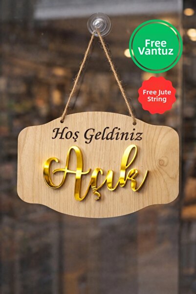 ERDİZDEN Modern Open-Closed Sign with Plexiglass Writing - Maple