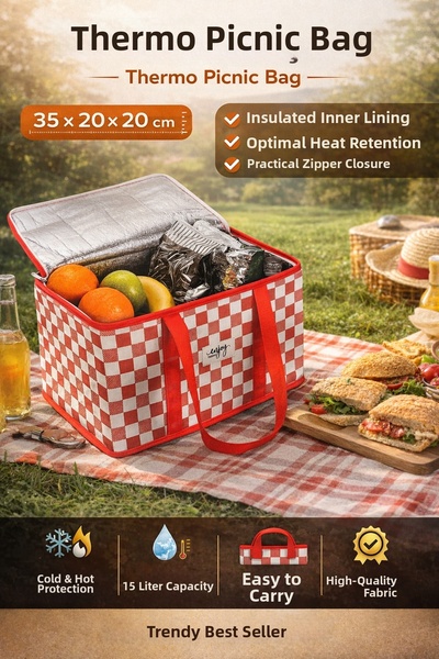 Funny Life Termo Luxury Πτυσσόμενη Τσάντα Πικ-νικ Θερμική Κόκκινη Καρό 15 LT ...