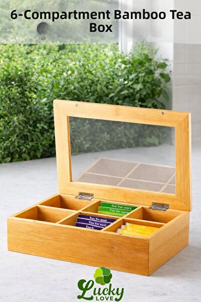 Lucky Love Bamboo Luxury 6 Compartment Tea Box I Tea Coffee Herbal Tea Storag...
