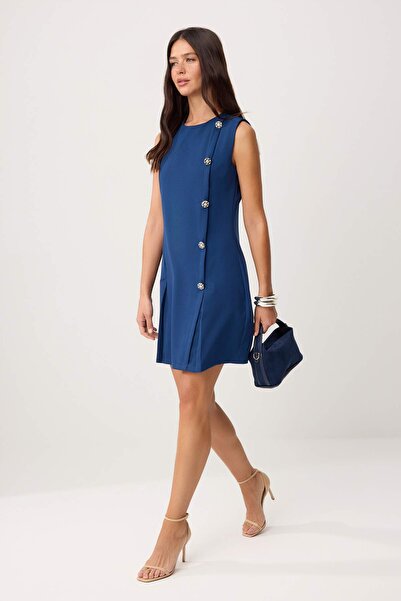 Συλλογή Trendyol Μπλε ναυτικό ίσιο φόρεμα σε γραμμή Α με κουμπιά, κοντό / μίν...