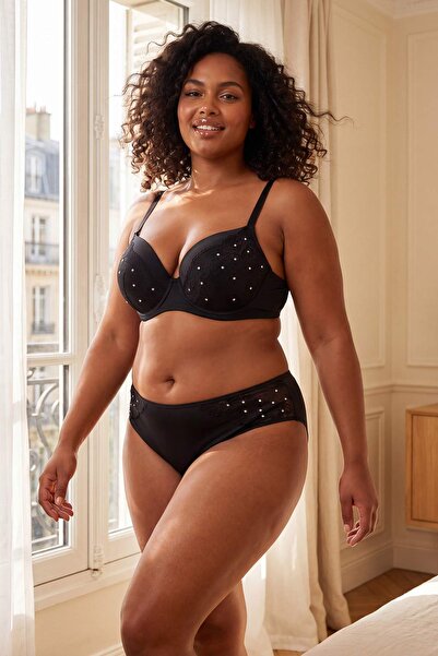 Trendyol Curve Μαύρη πέτρα με τύπωμα Σέξι Σετ Εσωρούχων Μεγάλου Μεγέθους TBBS...