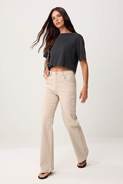 Συλλογή Trendyol Τζιν Ψηλόμεσο με Φαρδιά Μπατζάκια Stone TWOAW26JE00084