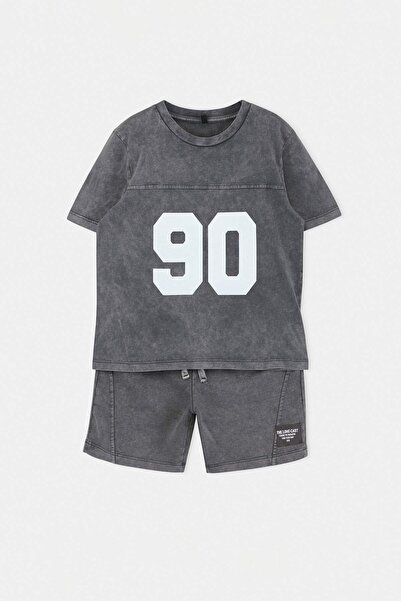 TRENDYOLKIDS Anthrazitfarbenes, bedrucktes, säuregewaschenes Strick-Oberteil ...