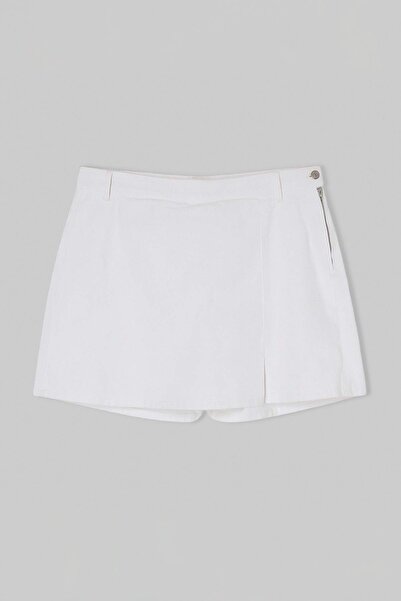 Trendyol Curve Λευκή ψηλόμεση φούστα με σκίσιμο, 100% βαμβακερή, χωρίς ελαστι...