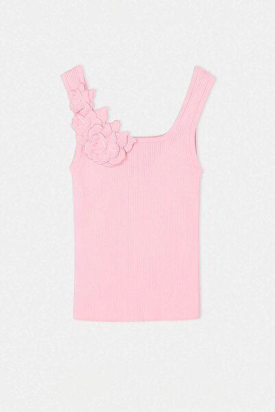 Trendyol Curve Ροζ λουλουδάτο λεπτομερές εφαρμοστό πλεκτό καλοκαιρινό λεπτό τ...