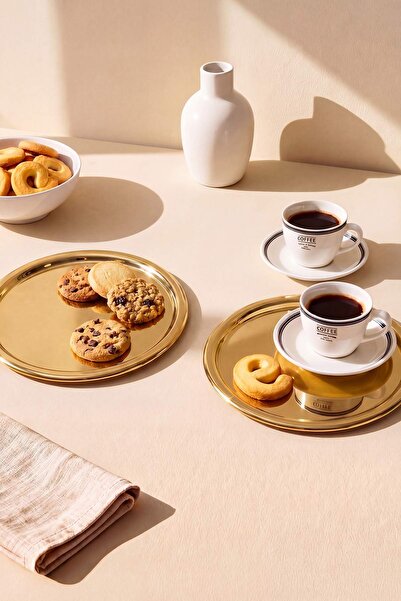 TRENDYOLMİLLA HOME طبق تقديم معدني بيضاوي ذهبي اللون مكون من قطعتين TPHAW26TB...