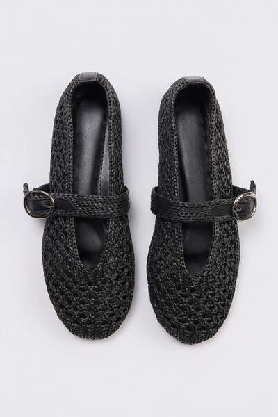 TRENDYOL SHOES Μαύρες πλεκτές γυναικείες μπαλαρίνες Mary Jane TAKSS26BE00020