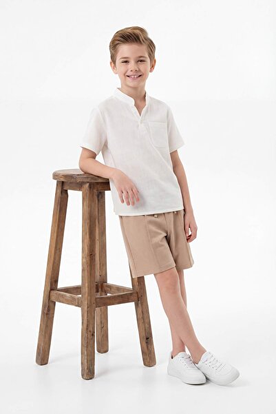 TRENDYOLKIDS Σετ για αγόρια Camel με λινό εμφάνιση και ίσιο υφαντό πάτο - Επά...