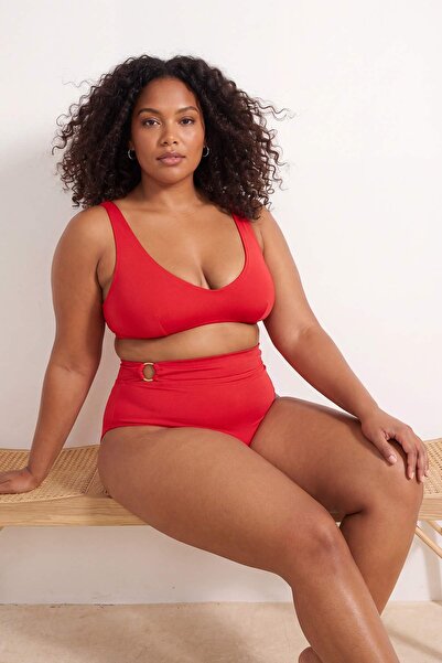 Trendyol Curve Κόκκινο ψηλόμεσο κάτω μέρος μπικίνι με αξεσουάρ για μεγάλα μεγ...