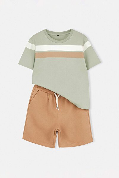 TRENDYOLKIDS Σετ Πλεκτό Πάνω-Κάτω Μέρος Mint αντίθεση χρωμάτων - TKDSS25AU00142