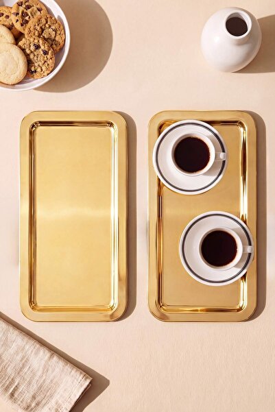 TRENDYOLMİLLA HOME Σετ 2 Χρυσών Μεταλλικών Πιάτων Παρουσίασης TPHAW26TBK00063