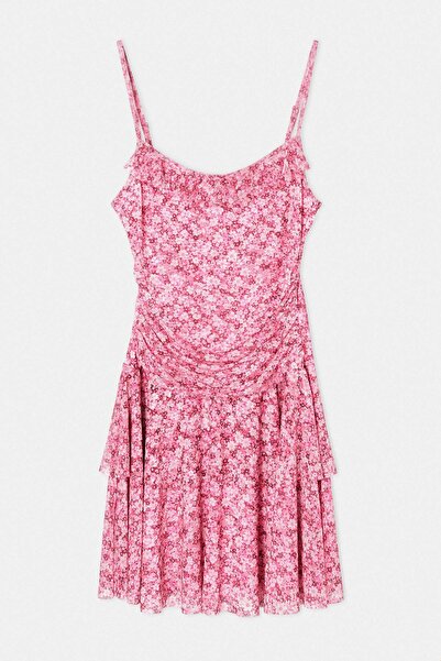 Συλλογή Trendyol Ροζ λουλουδάτο φόρεμα Bodycon Pool Collar με λεπτές τιράντες...