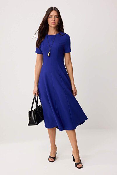 Συλλογή Trendyol Saks ίσια φούστα με άνοιγμα στη μέση, υφαντό φόρεμα μίντι TW...