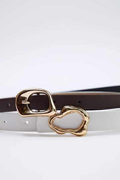 TRENDYOL SHOES Καφέ-Εκρού Γυναικεία Ζώνη 2 τεμαχίων TAKSS26KE00034