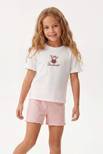 TRENDYOLKIDS Ecru bedrucktes Pyjama-Set für Mädchen TKDSS26PT00012