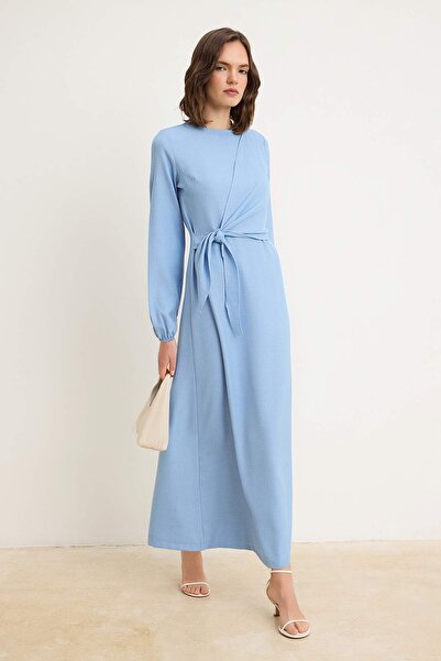 Trendyol Modest Ανοιχτό μπλε φόρεμα Λινό Look Υφαντό TCTSS25EB00129