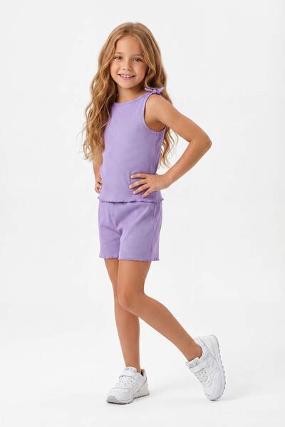 TRENDYOLKIDS Μωβ Απλό Πλεκτό Σετ Πάνω-Κάτω Μέρος TKDSS25AU00018