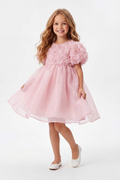 TRENDYOLKIDS Rochie țesută tutu pentru fete, roz, cu dungi, lungime midi TKDS...