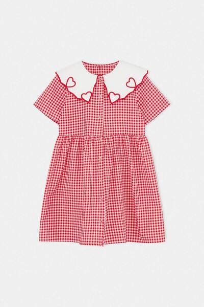 TRENDYOLKIDS Κόκκινο μίντι ριγέ υφαντό φόρεμα για κορίτσια TKDSS26EL00042