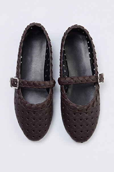 TRENDYOL SHOES Σκούρο καφέ Γυναικεία πλεκτά παπούτσια Mary Jane Ballerina TAK...
