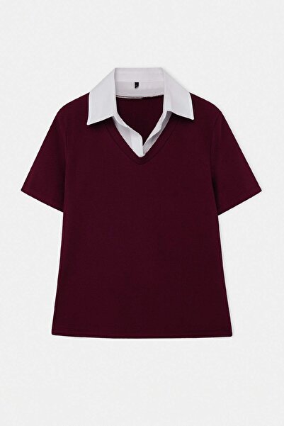 Trendyol Curve Πουκάμισο με λεπτομέρεια γιακά σε χρώμα δαμασκηνί, ελαστική πλ...