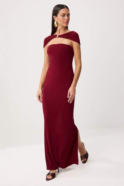 Συλλογή Trendyol Βραδινό φόρεμα και φόρεμα αποφοίτησης σε μπορντό, απλή ύφανσ...