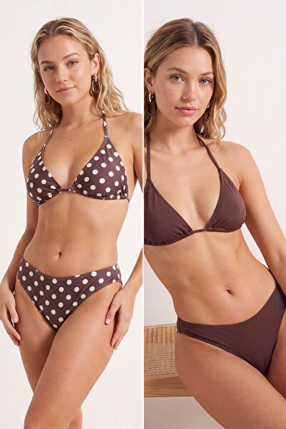 Συλλογή Trendyol Καφέ και Πουά σετ 2-τεμαχίων κανονικό κάτω μέρος μπικίνι καν...