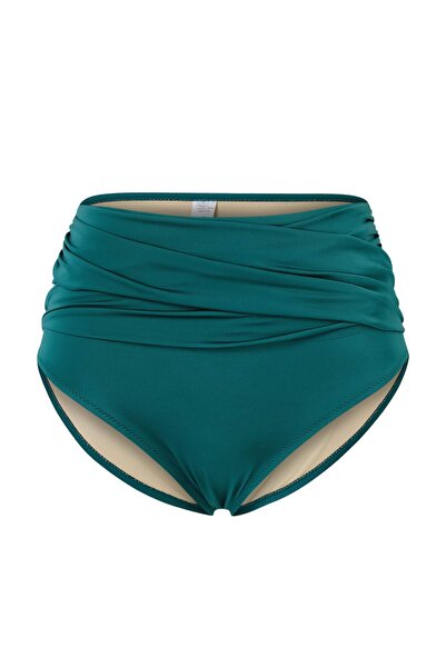 Trendyol Curve Petrol Belde Geraffter, detaillierter Bikini-Unterteil mit hoh...